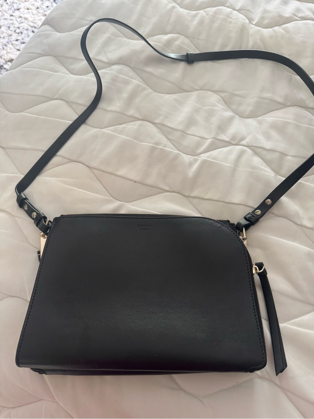 Reiss Black Leather Crossbody Shoulder Bag